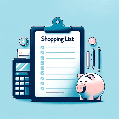 DALL·E 2024-01-23 17.13.58 - Create a minimalist and modern digital illustration for a blog, similar to HubSpots style, showing a shopping list. The image should feature a clipbo