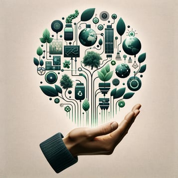 DALL·E 2024-02-14 18.18.43 - Create a minimalist image that symbolizes the intersection of technology and nature, capturing the essence of sustainable and ethical fashion trends e